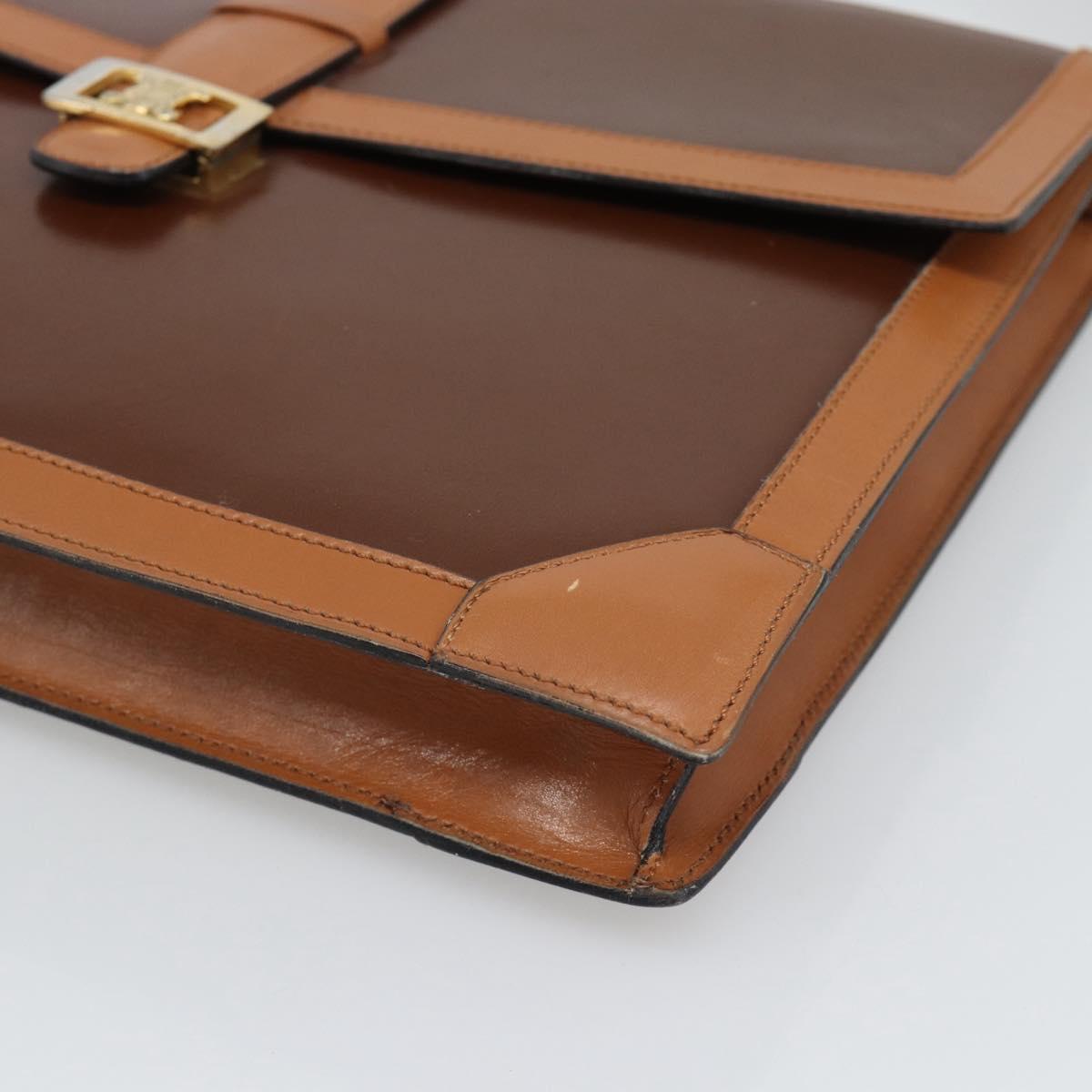 CELINE Hand Bag Leather 2way Brown Gold Auth 190881