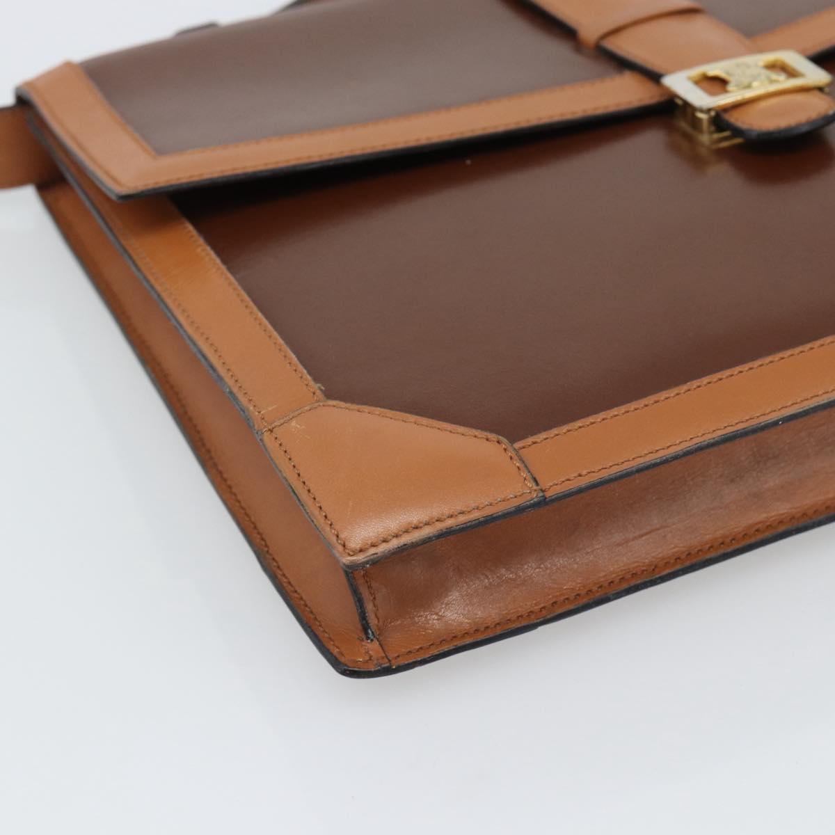 CELINE Hand Bag Leather 2way Brown Gold Auth 190881