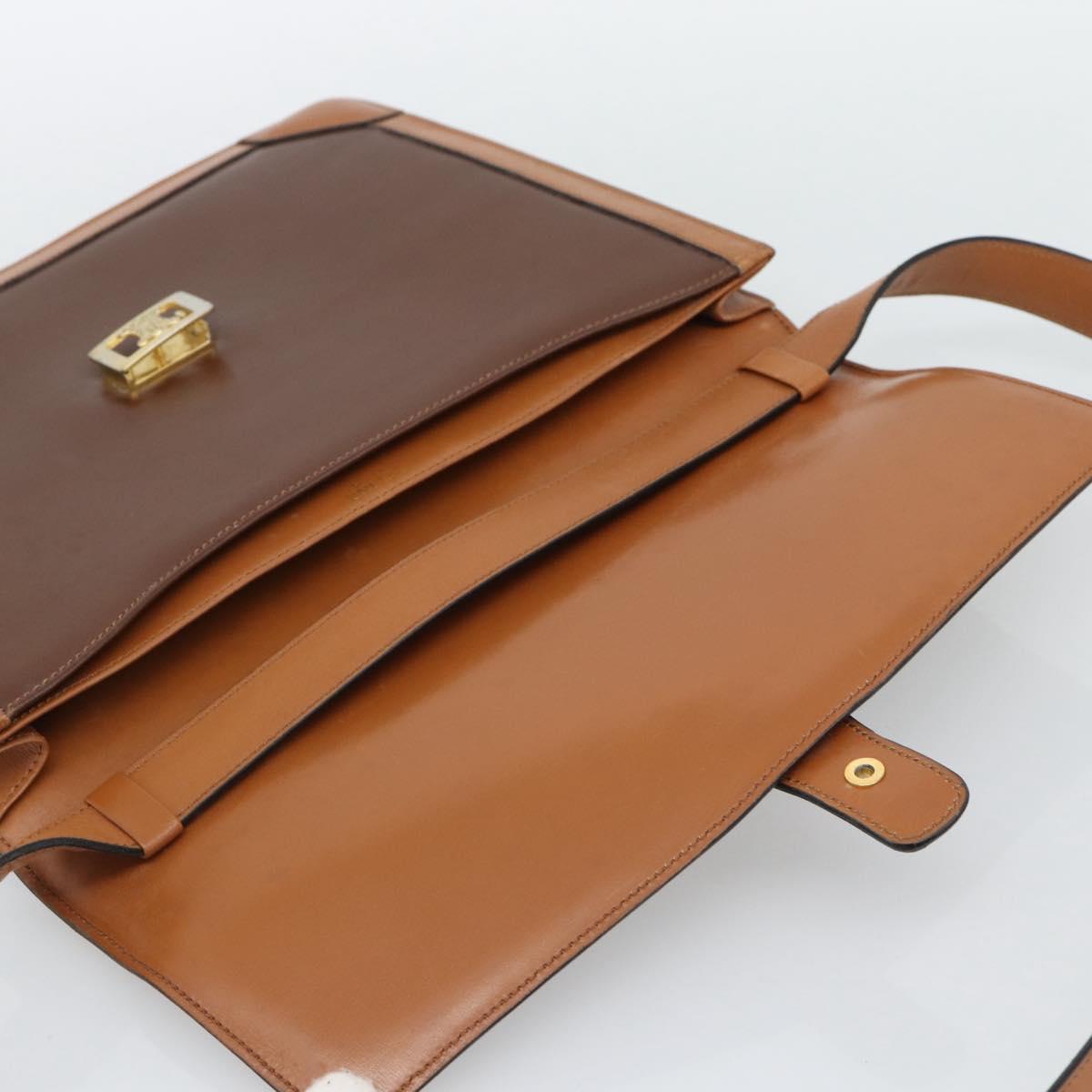CELINE Hand Bag Leather 2way Brown Gold Auth 190881