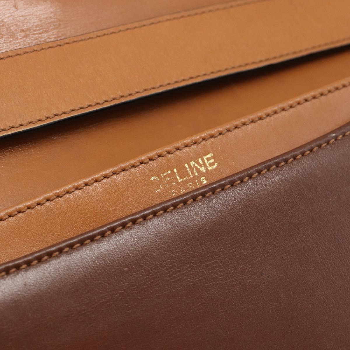 CELINE Hand Bag Leather 2way Brown Gold Auth 190881