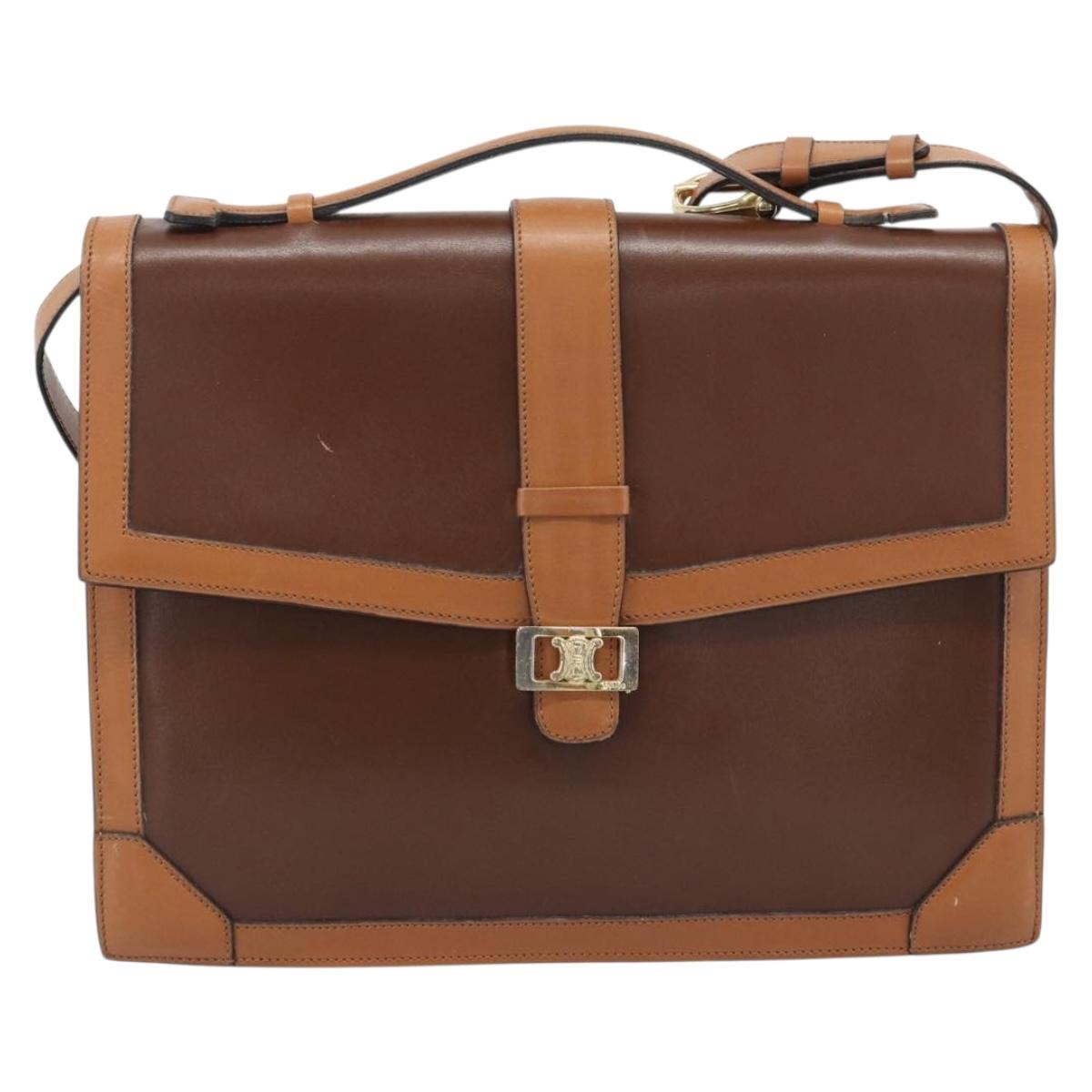 CELINE Hand Bag Leather 2way Brown Gold Auth 190881