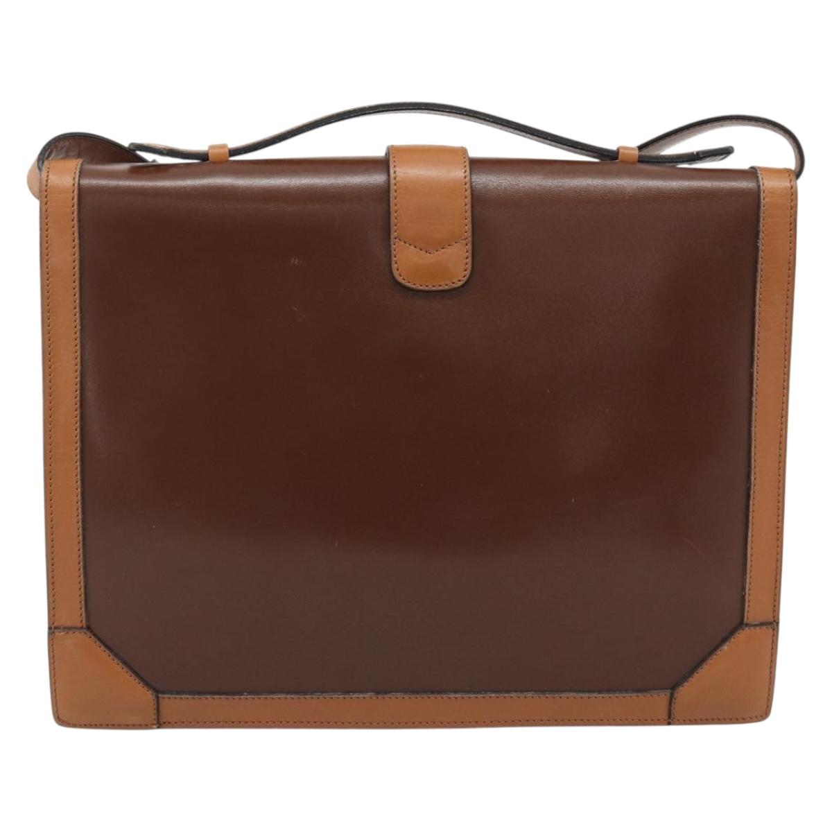 CELINE Hand Bag Leather 2way Brown Gold Auth 190881