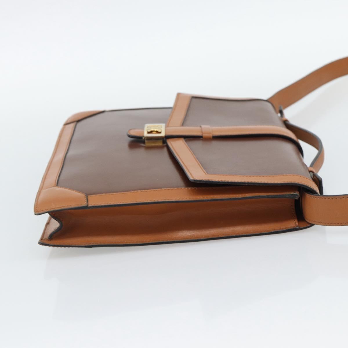 CELINE Hand Bag Leather 2way Brown Gold Auth 190881