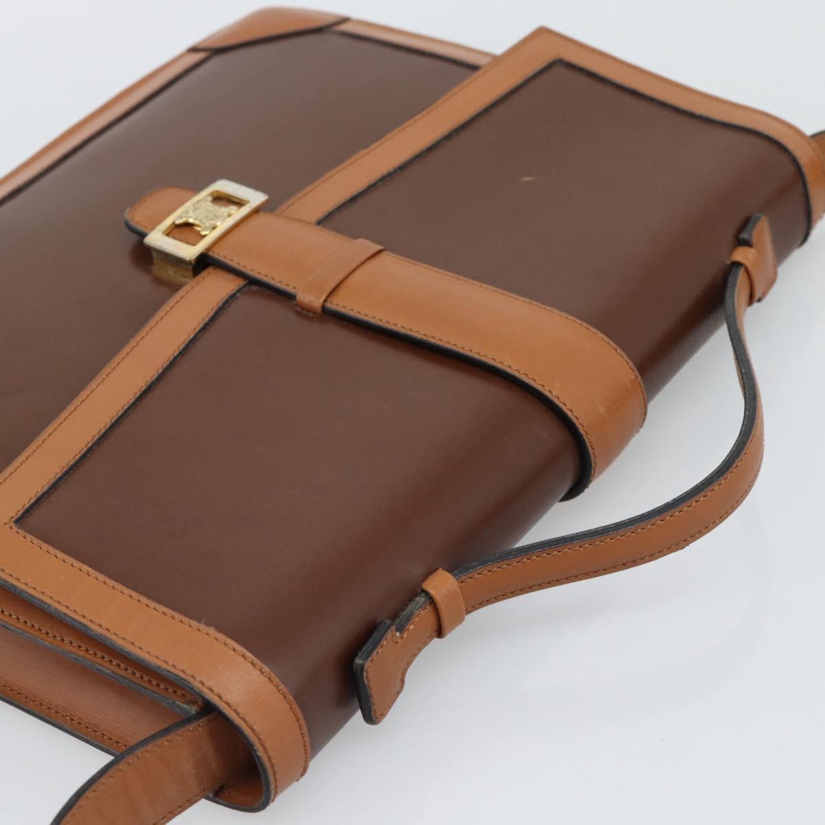 CELINE Hand Bag Leather 2way Brown Gold Auth 190881