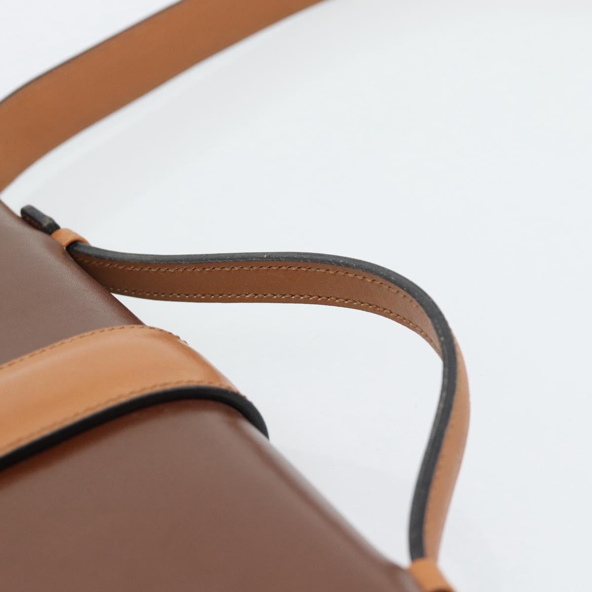 CELINE Hand Bag Leather 2way Brown Gold Auth 190881