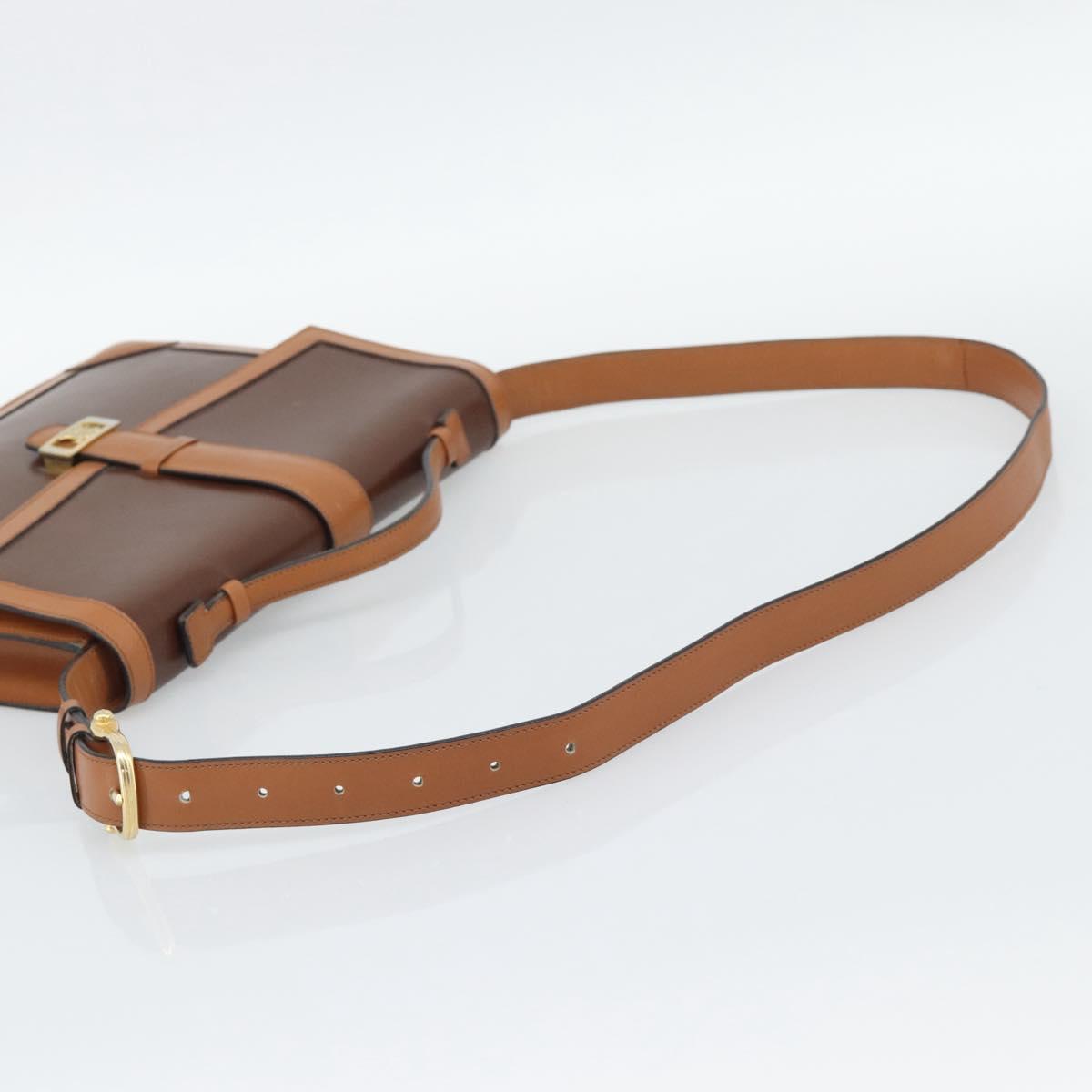 CELINE Hand Bag Leather 2way Brown Gold Auth 190881
