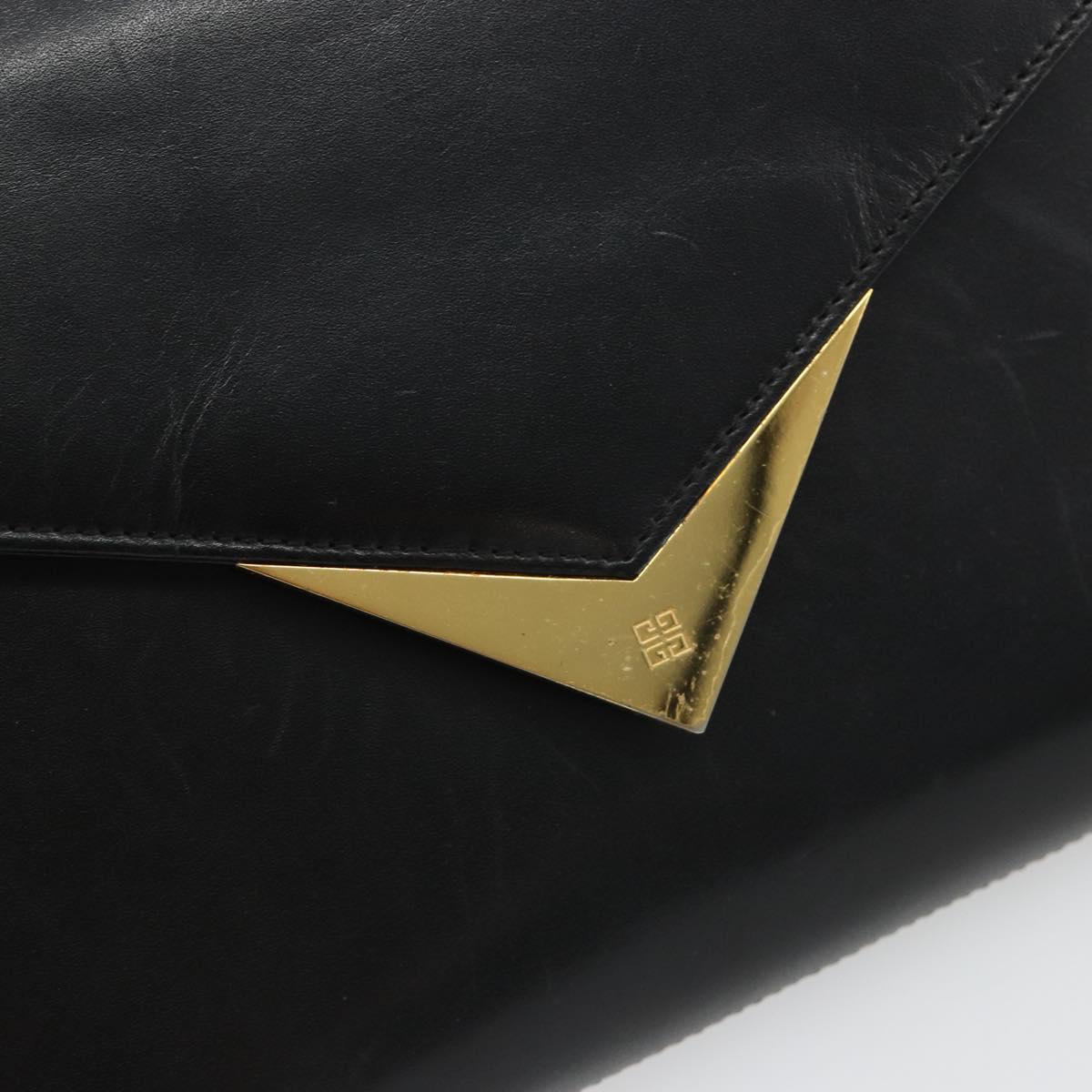 GIVENCHY Chain Shoulder Bag Leather Black Gold Auth 190882