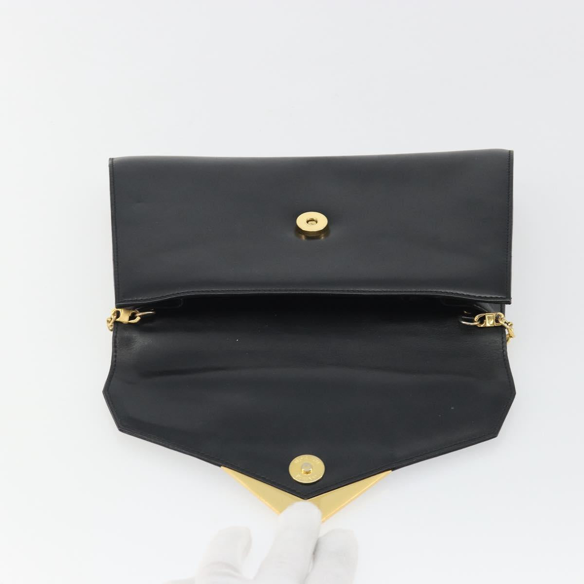GIVENCHY Chain Shoulder Bag Leather Black Gold Auth 190882