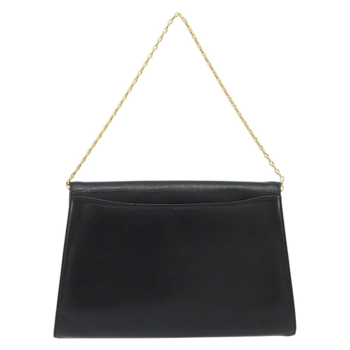GIVENCHY Chain Shoulder Bag Leather Black Gold Auth 190882