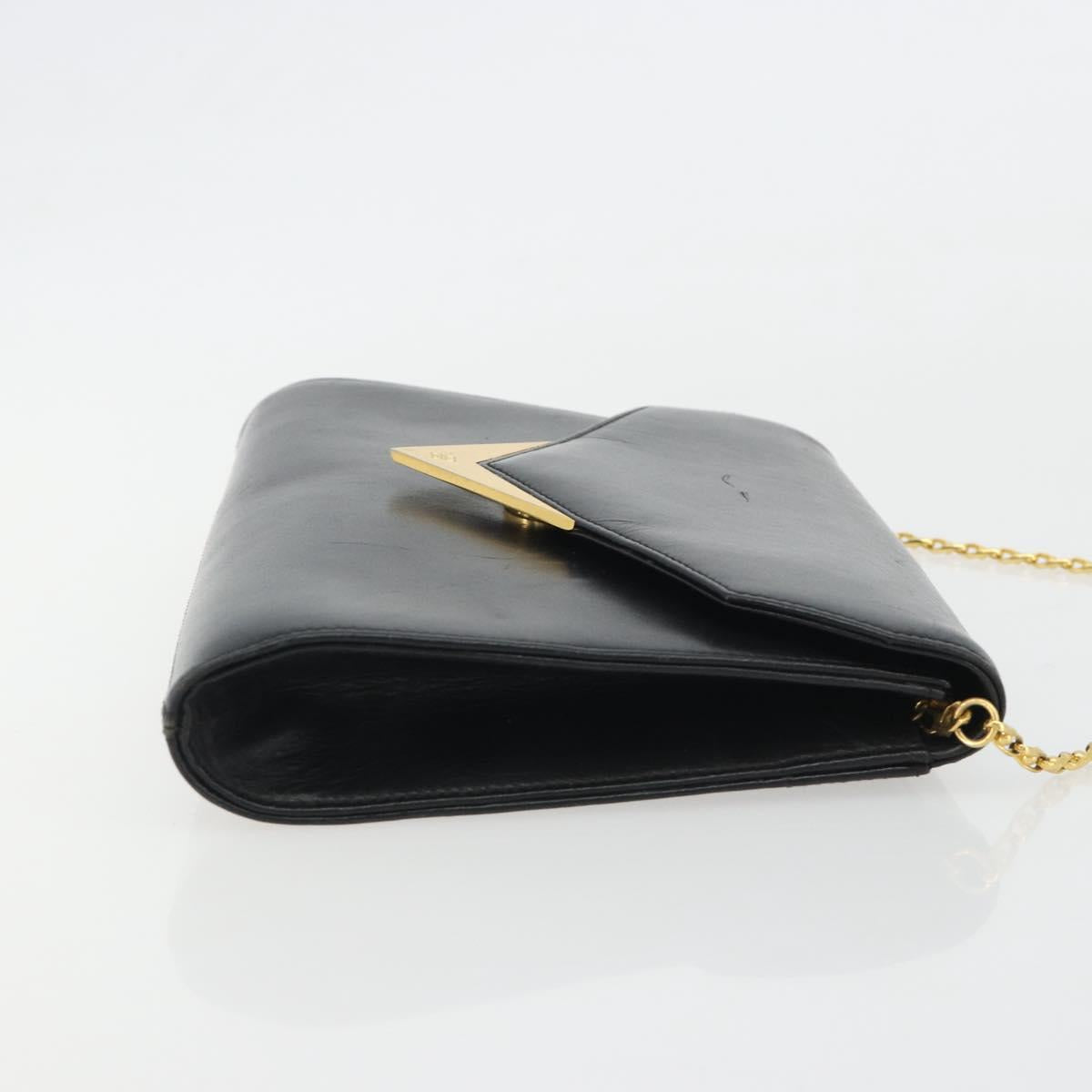 GIVENCHY Chain Shoulder Bag Leather Black Gold Auth 190882