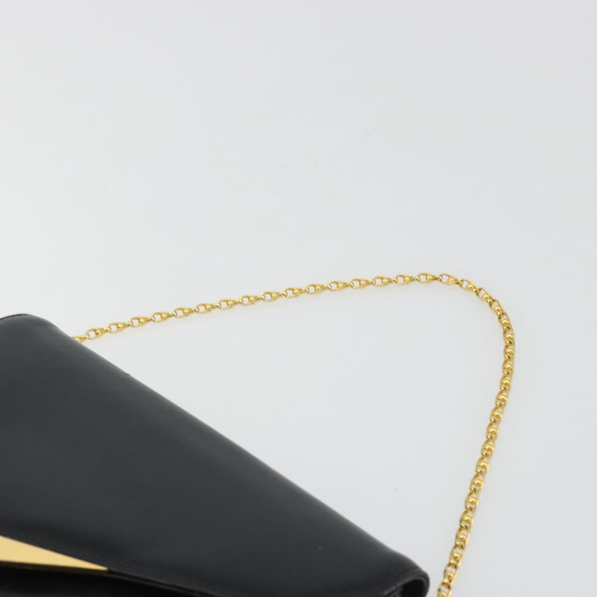 GIVENCHY Chain Shoulder Bag Leather Black Gold Auth 190882