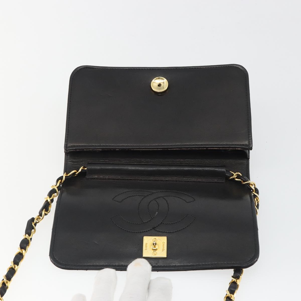 CHANEL Matelasse Chain Shoulder Bag Lamb Skin Black Gold CC Auth 190883