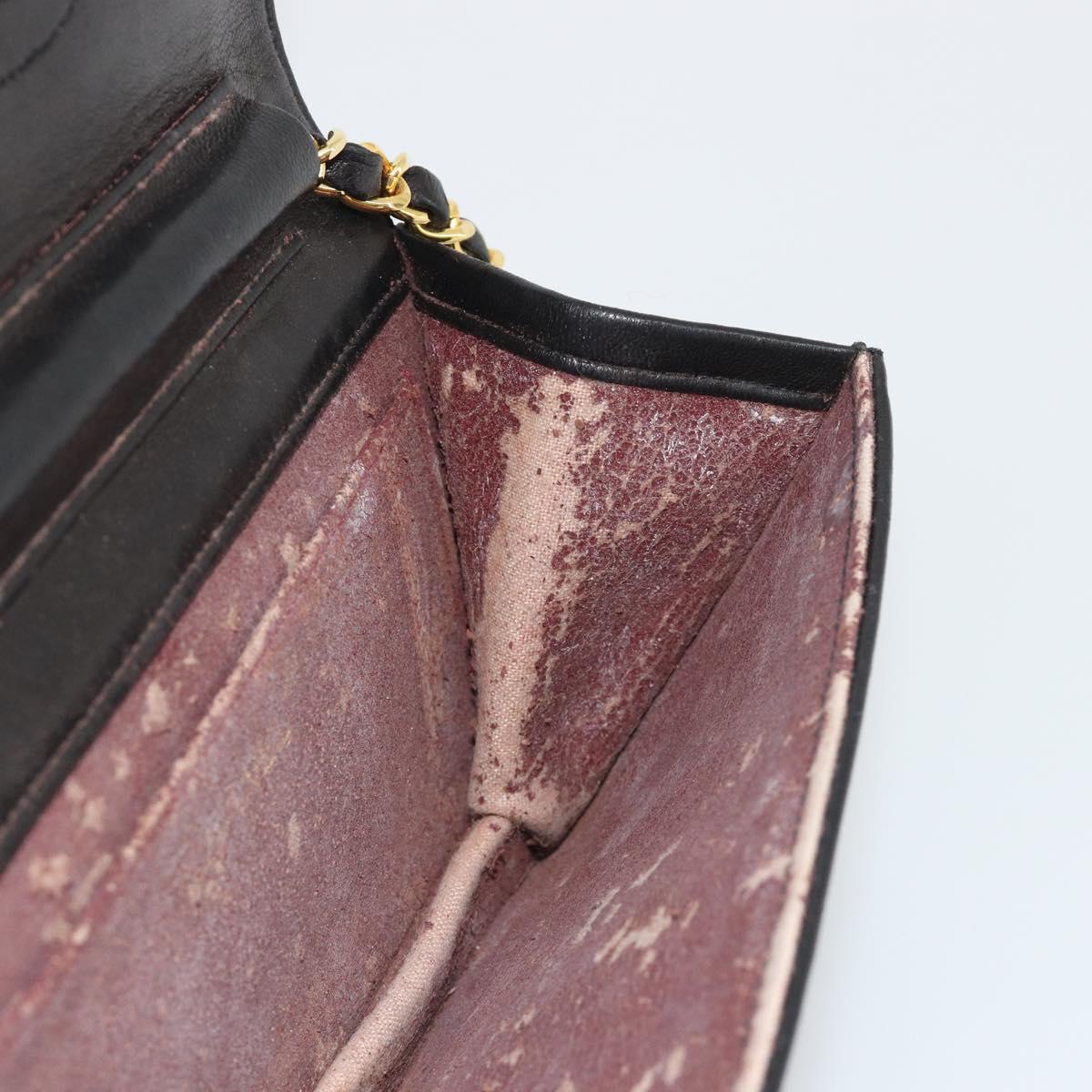 CHANEL Matelasse Chain Shoulder Bag Lamb Skin Black Gold CC Auth 190883