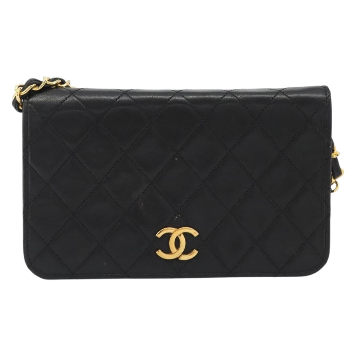 CHANEL Matelasse Chain Shoulder Bag Lamb Skin Black Gold CC Auth 190883
