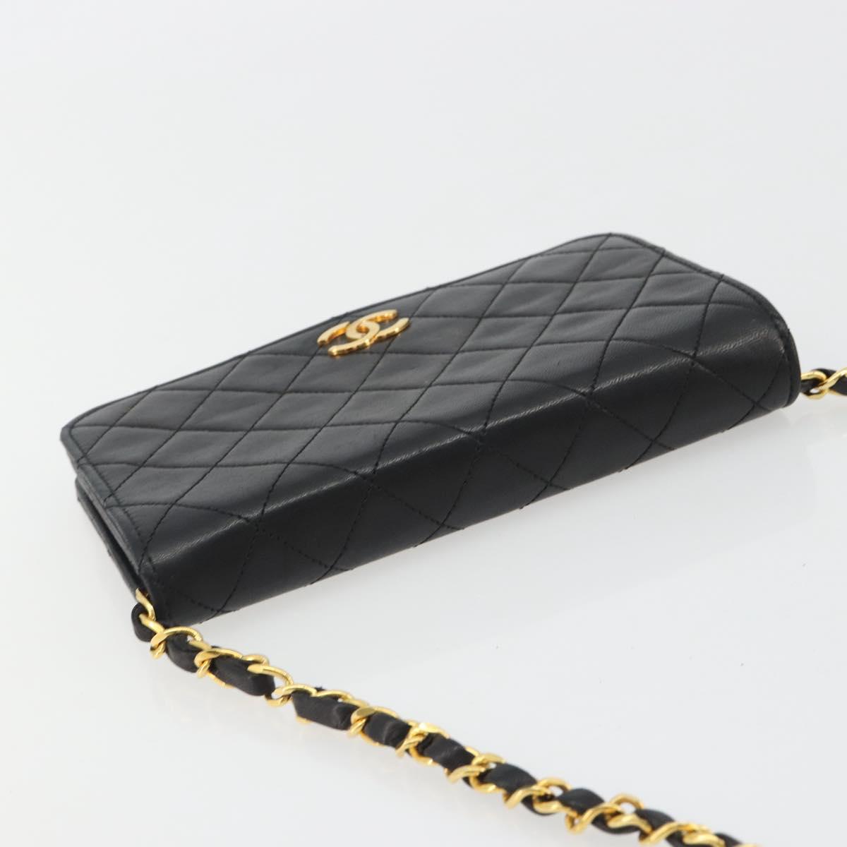 CHANEL Matelasse Chain Shoulder Bag Lamb Skin Black Gold CC Auth 190883