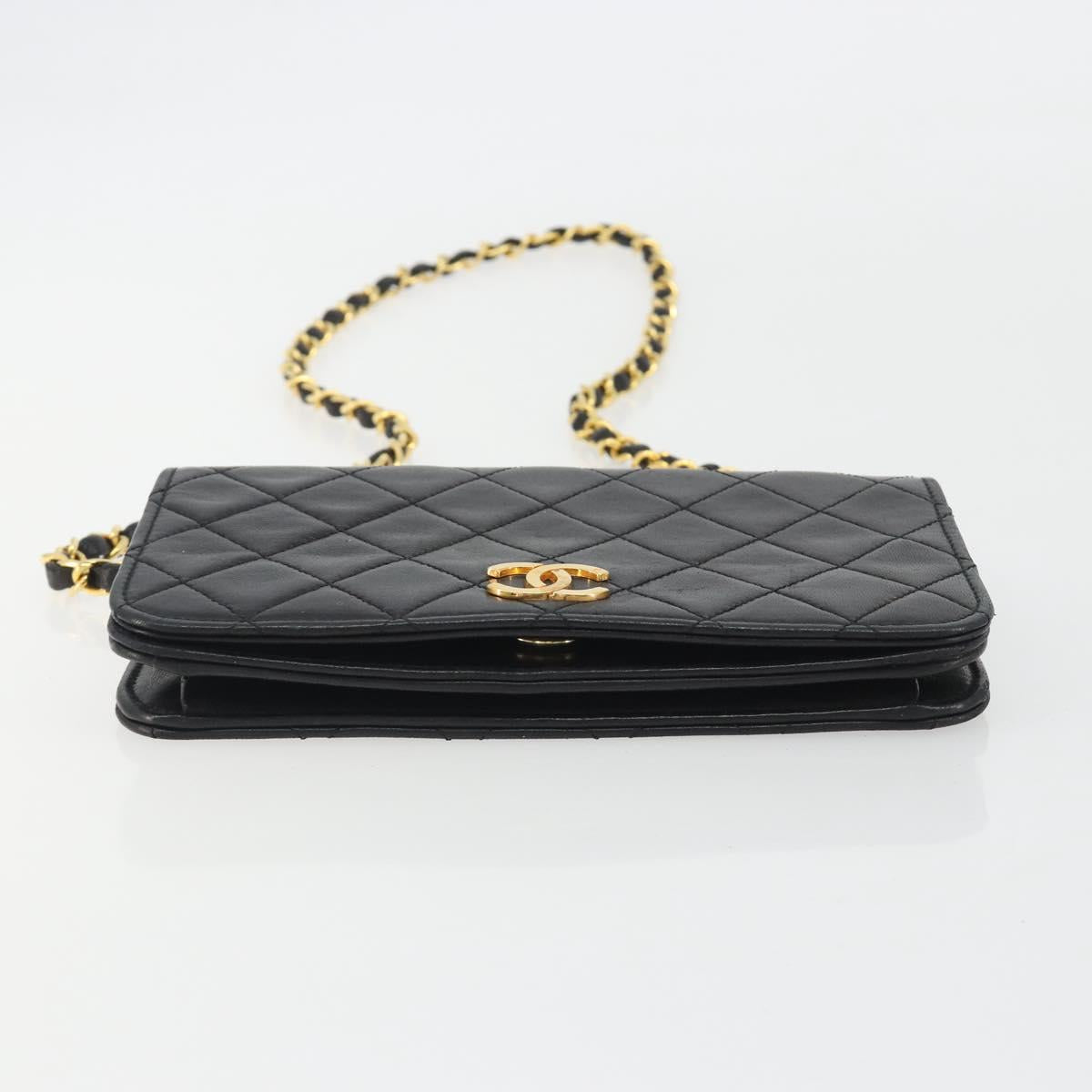 CHANEL Matelasse Chain Shoulder Bag Lamb Skin Black Gold CC Auth 190883
