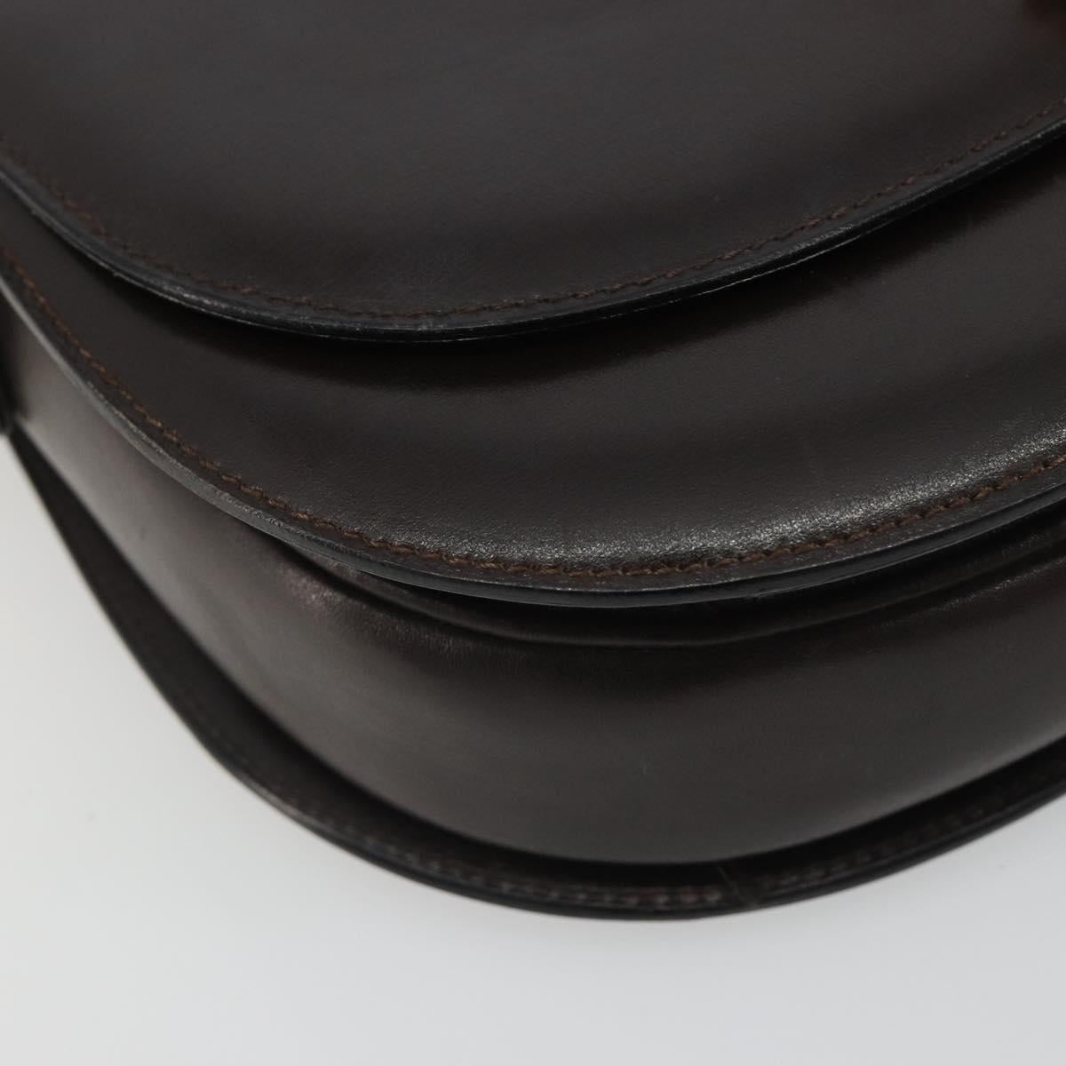 GUCCI Shoulder Bag Leather Brown Gold Auth 190885