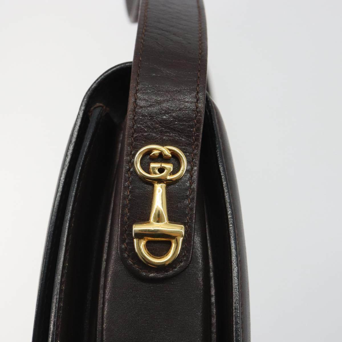 GUCCI Shoulder Bag Leather Brown Gold Auth 190885