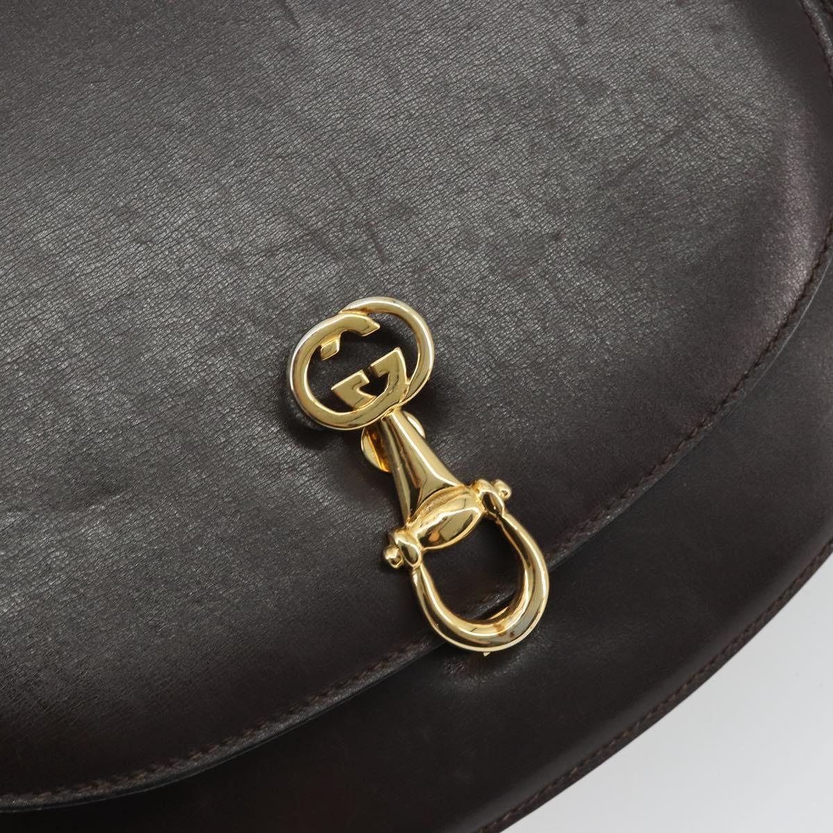 GUCCI Shoulder Bag Leather Brown Gold Auth 190885