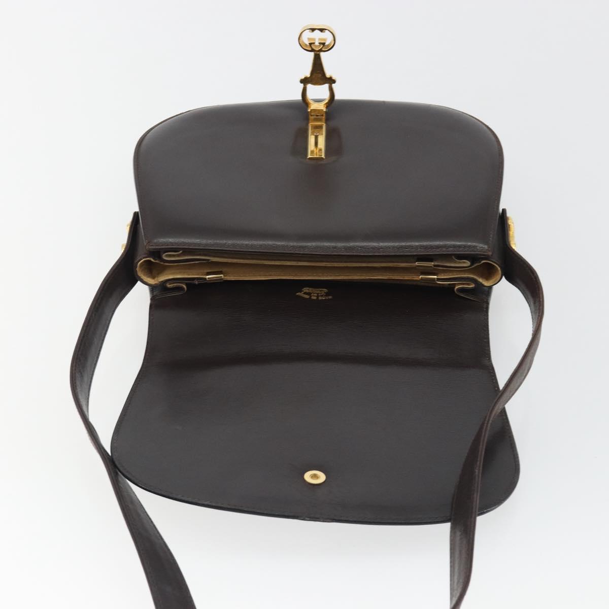 GUCCI Shoulder Bag Leather Brown Gold Auth 190885