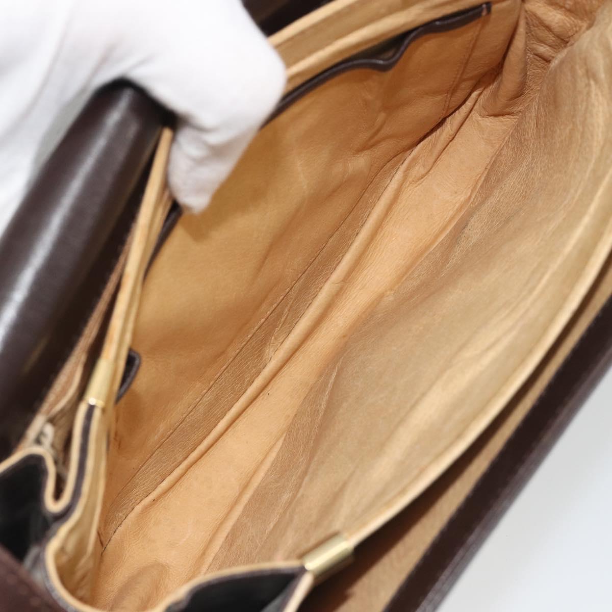 GUCCI Shoulder Bag Leather Brown Gold Auth 190885