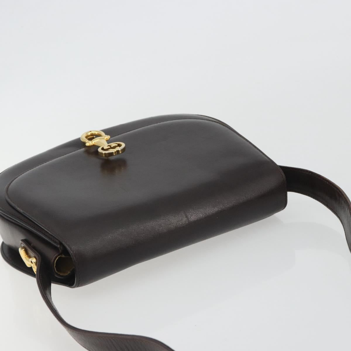 GUCCI Shoulder Bag Leather Brown Gold Auth 190885