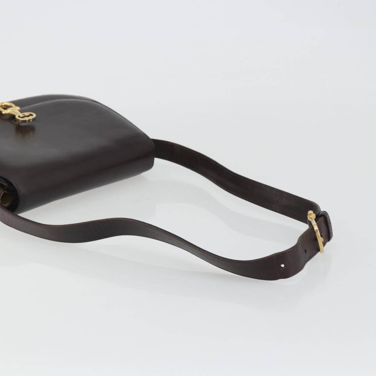 GUCCI Shoulder Bag Leather Brown Gold Auth 190885