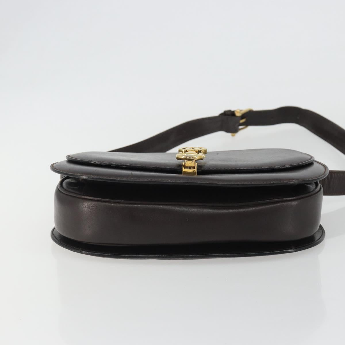 GUCCI Shoulder Bag Leather Brown Gold Auth 190885
