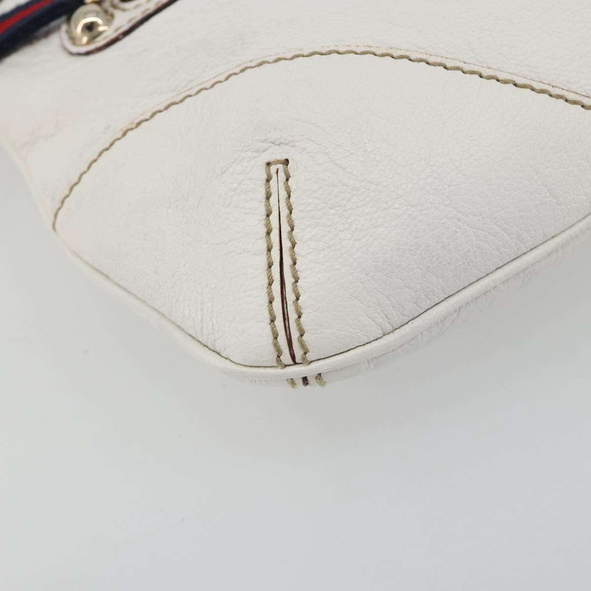 GUCCI Sherry Line Chain Bag Leather White Gold 153011 491404 Auth 190887A