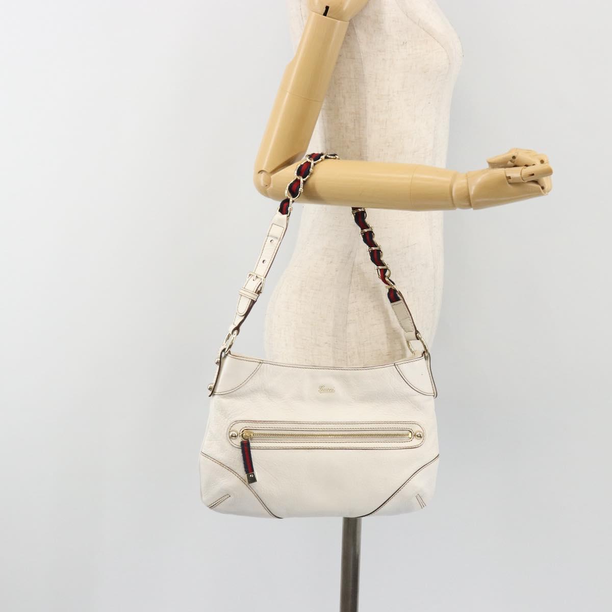 GUCCI Sherry Line Chain Bag Leather White Gold 153011 491404 Auth 190887A
