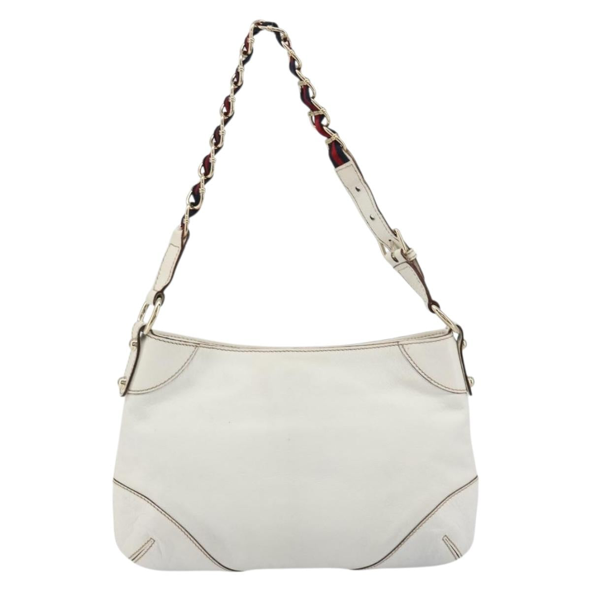 GUCCI Sherry Line Chain Bag Leather White Gold 153011 491404 Auth 190887A