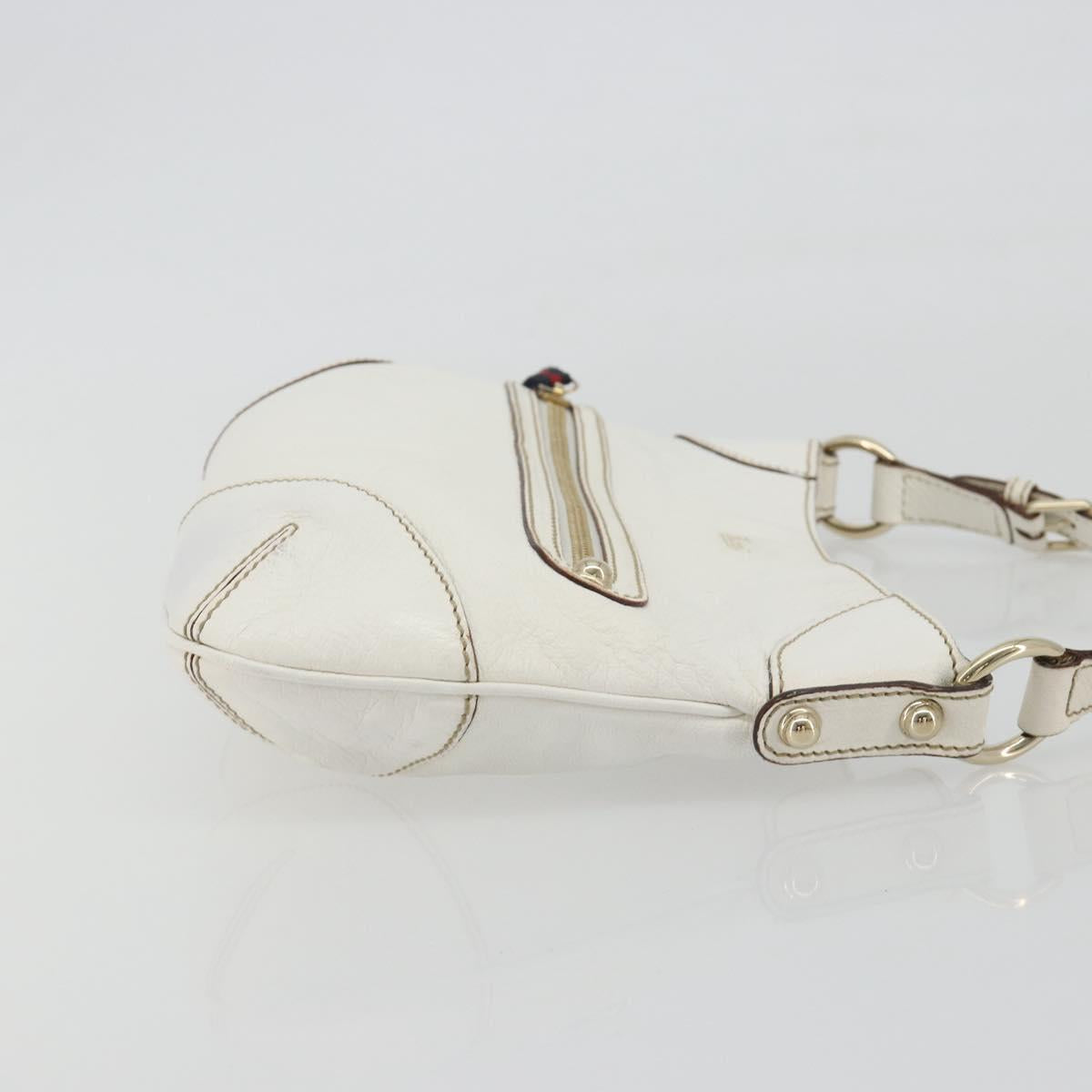 GUCCI Sherry Line Chain Bag Leather White Gold 153011 491404 Auth 190887A