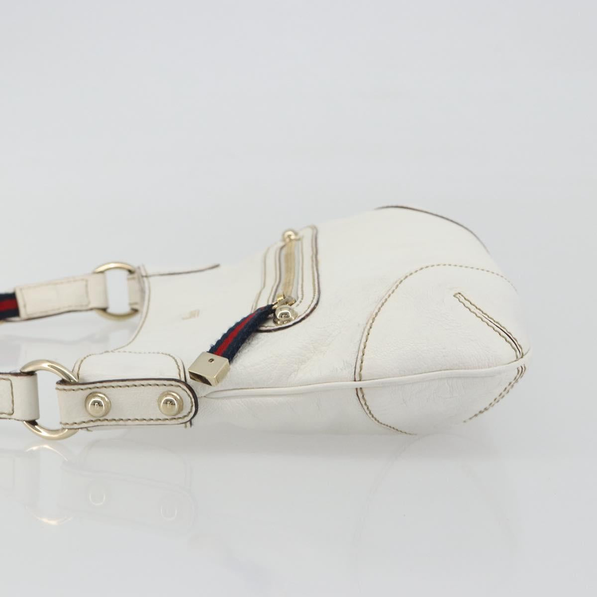 GUCCI Sherry Line Chain Bag Leather White Gold 153011 491404 Auth 190887A