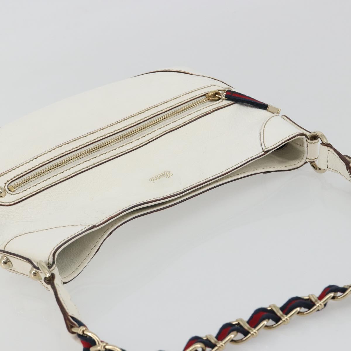 GUCCI Sherry Line Chain Bag Leather White Gold 153011 491404 Auth 190887A