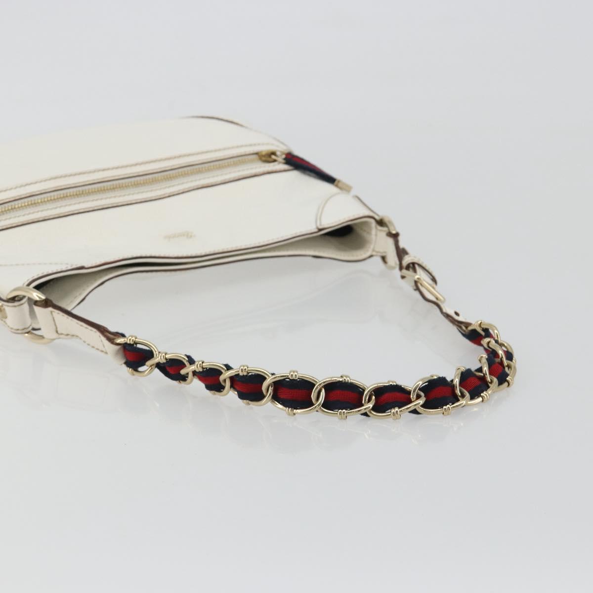 GUCCI Sherry Line Chain Bag Leather White Gold 153011 491404 Auth 190887A