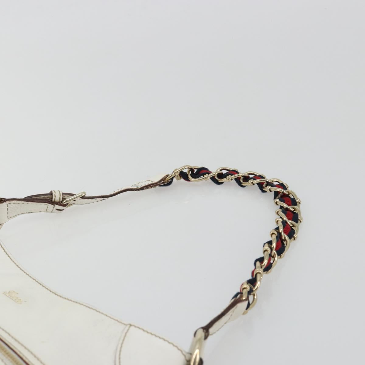 GUCCI Sherry Line Chain Bag Leather White Gold 153011 491404 Auth 190887A