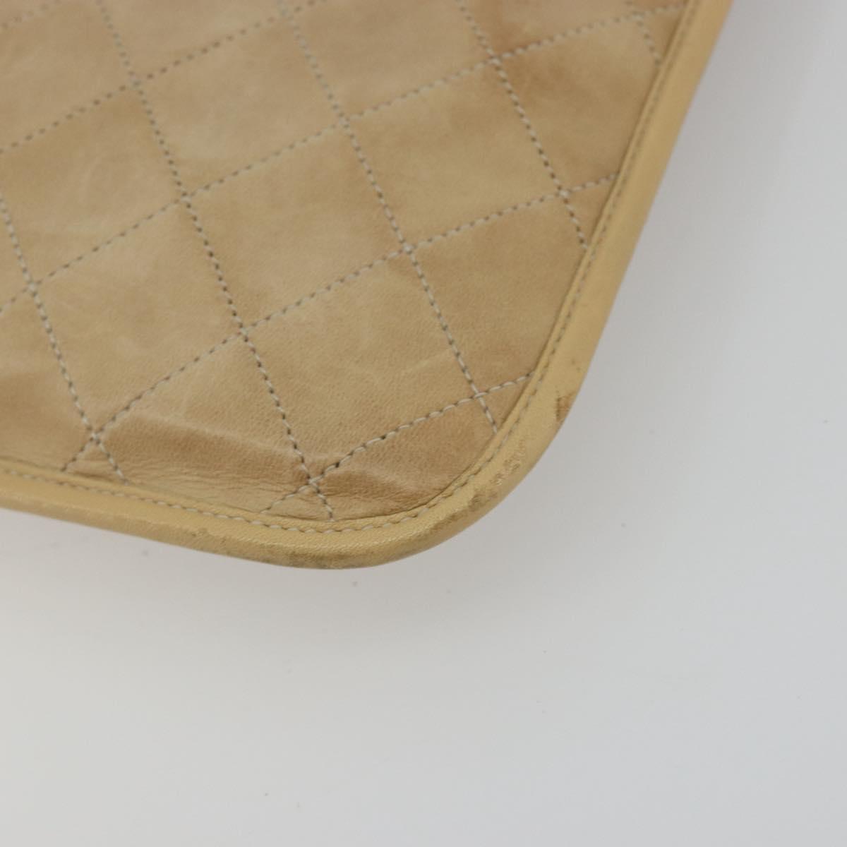CHANEL Matelasse Chain Shoulder Bag Lamb Skin Beige Gold CC Auth 190888