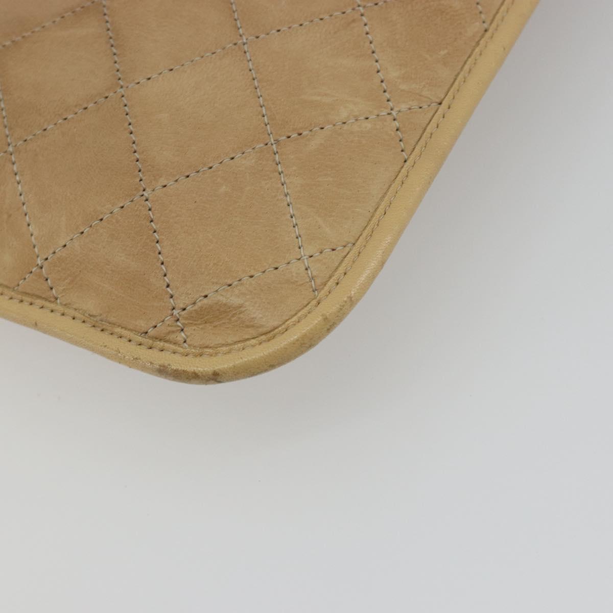 CHANEL Matelasse Chain Shoulder Bag Lamb Skin Beige Gold CC Auth 190888