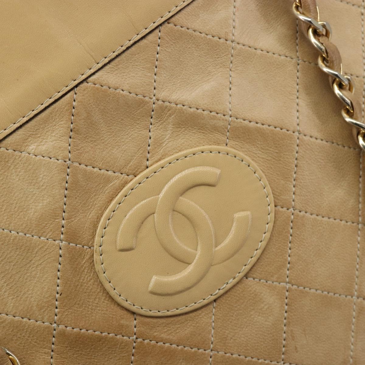 CHANEL Matelasse Chain Shoulder Bag Lamb Skin Beige Gold CC Auth 190888
