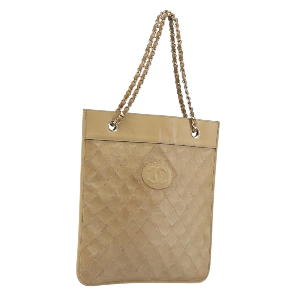 CHANEL Matelasse Chain Shoulder Bag Lamb Skin Beige Gold CC Auth 190888