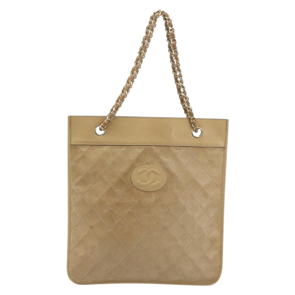 CHANEL Matelasse Chain Shoulder Bag Lamb Skin Beige Gold CC Auth 190888
