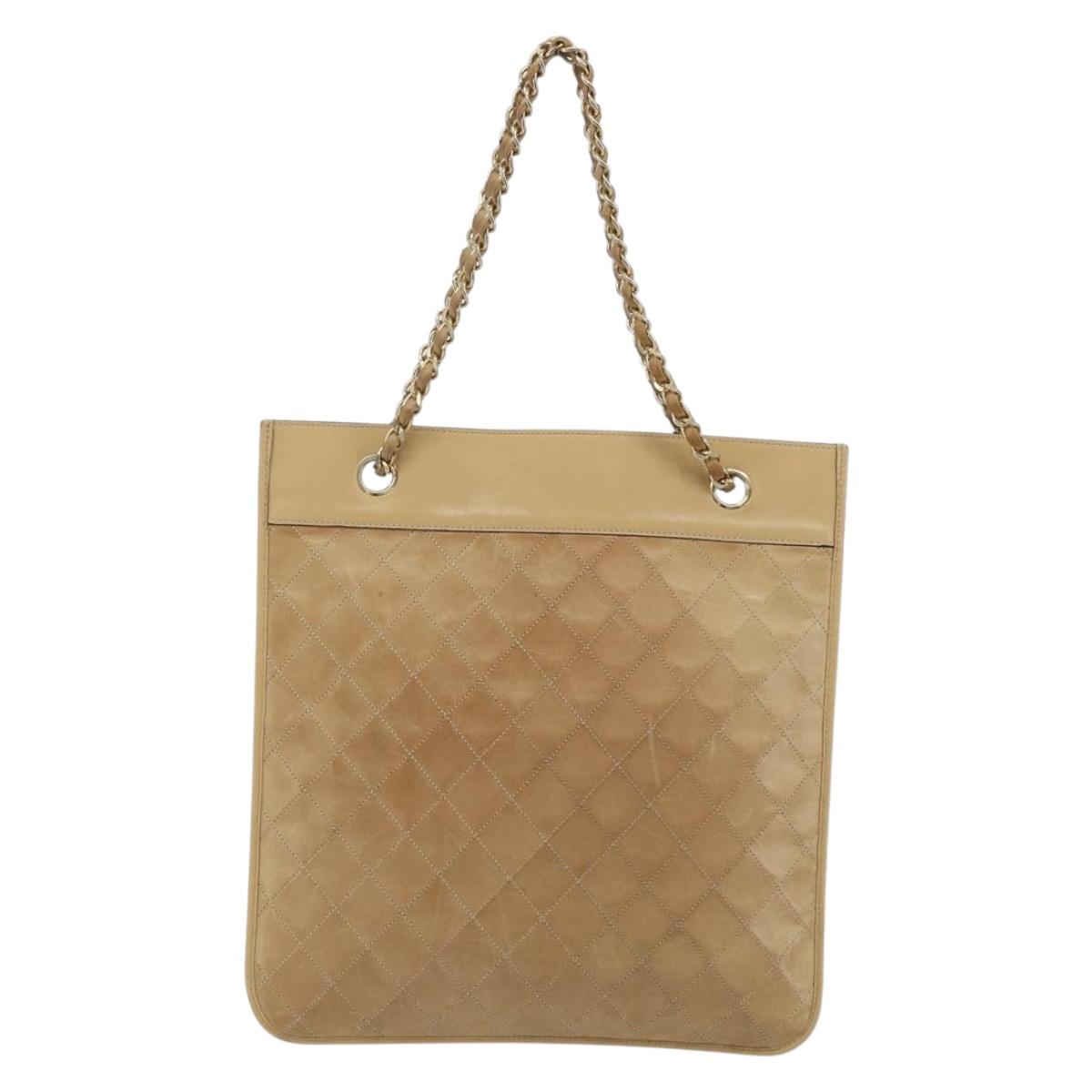 CHANEL Matelasse Chain Shoulder Bag Lamb Skin Beige Gold CC Auth 190888