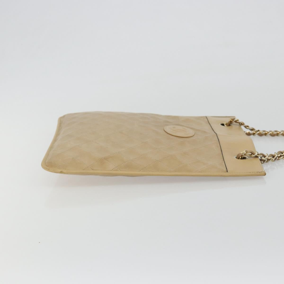 CHANEL Matelasse Chain Shoulder Bag Lamb Skin Beige Gold CC Auth 190888