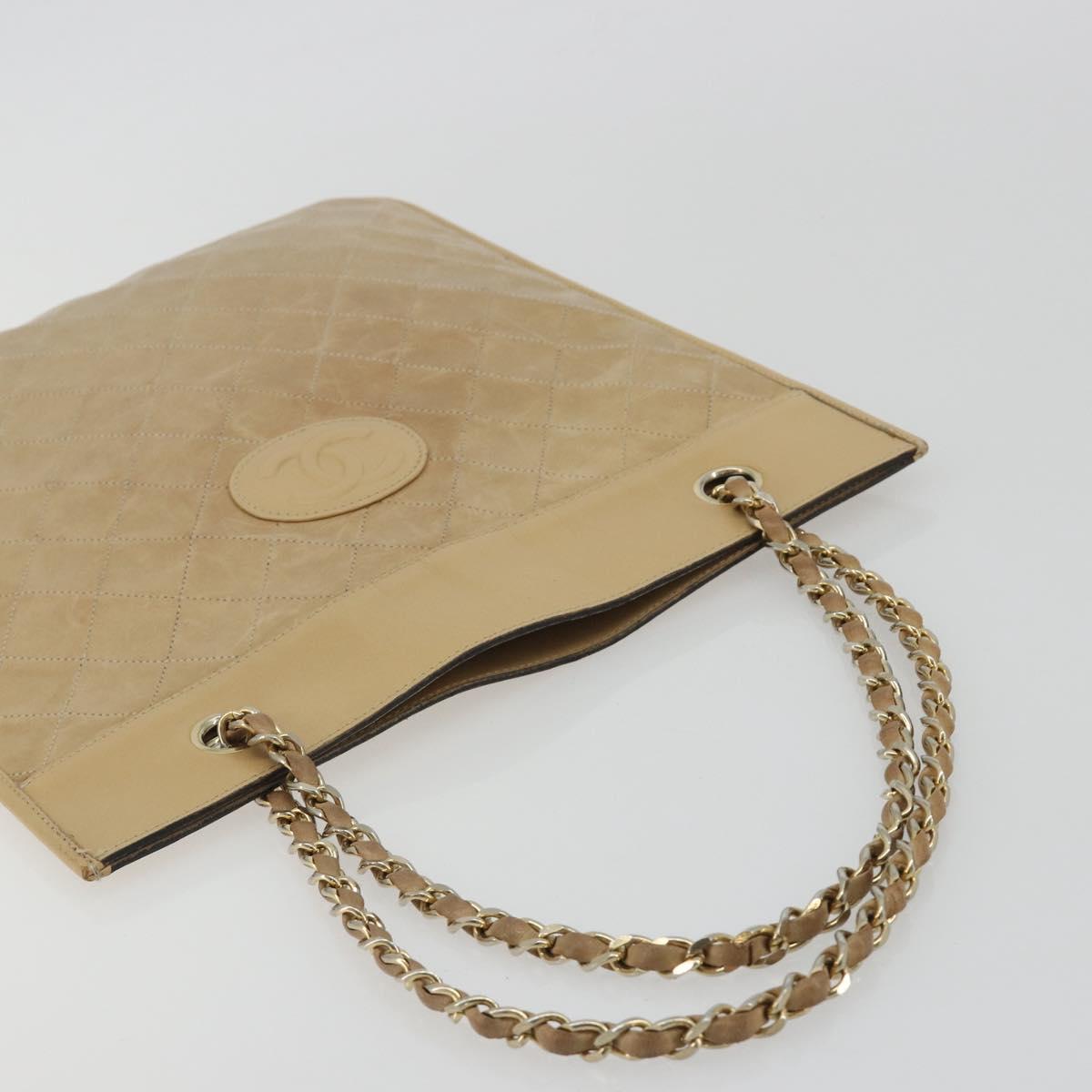CHANEL Matelasse Chain Shoulder Bag Lamb Skin Beige Gold CC Auth 190888