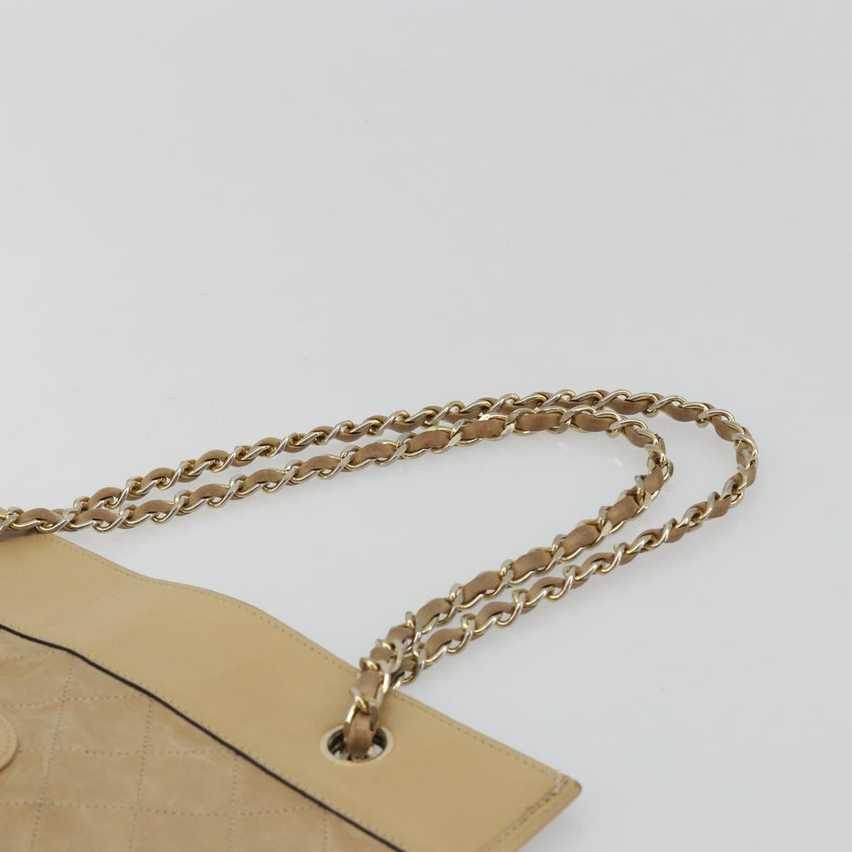 CHANEL Matelasse Chain Shoulder Bag Lamb Skin Beige Gold CC Auth 190888