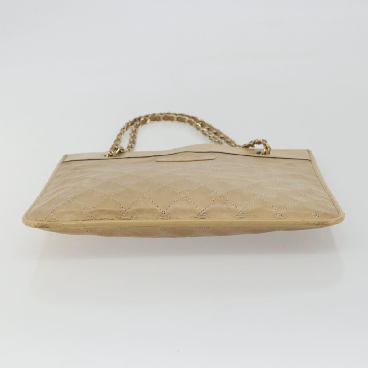 CHANEL Matelasse Chain Shoulder Bag Lamb Skin Beige Gold CC Auth 190888
