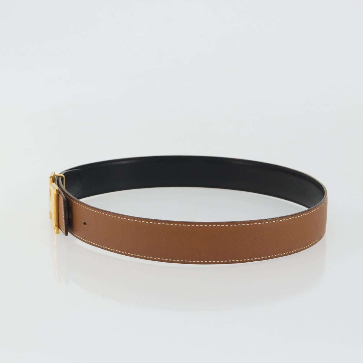 HERMES Constance H Belt Leather 31.9"" Brown Gold Auth 190890