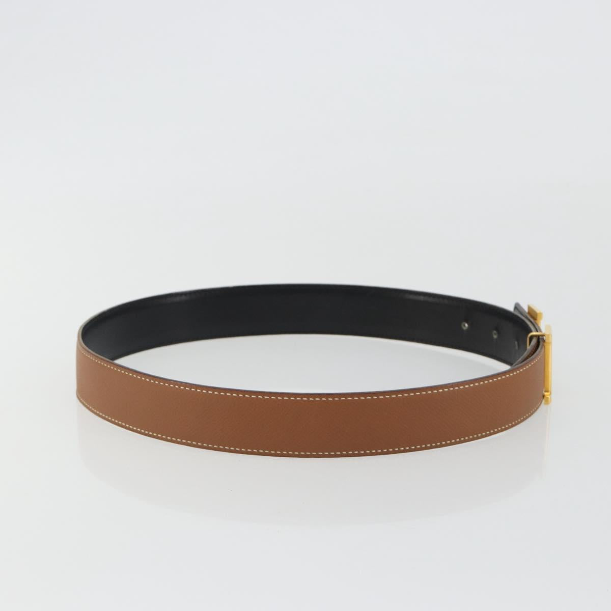 HERMES Constance H Belt Leather 31.9"" Brown Gold Auth 190890