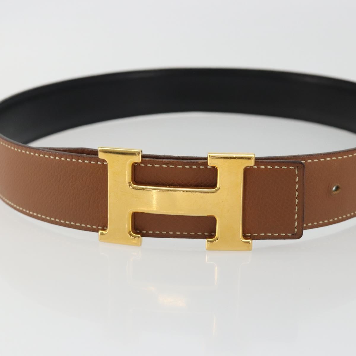 HERMES Constance H Belt Leather 31.9"" Brown Gold Auth 190890