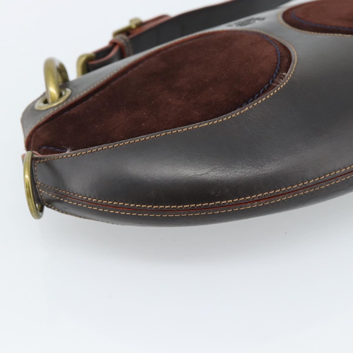 LOEWE Shoulder Bag Suede Leather Brown Gold Auth 190892